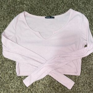 Pink Long Sleeve Crop Top Shirt.